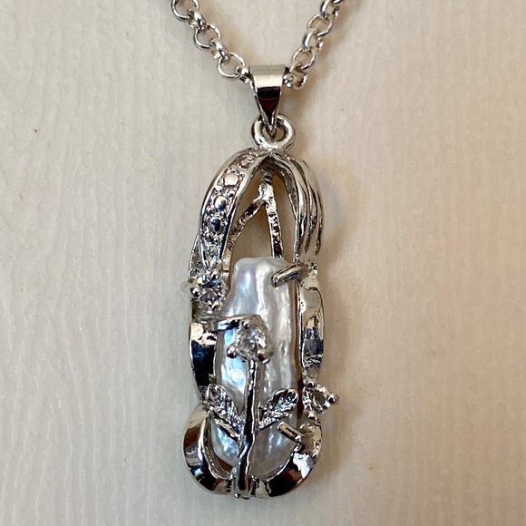 Vintage Encased Biwa Pearls Pendant w/18in Sterling-925 Chain Necklace - Picture 5 of 12